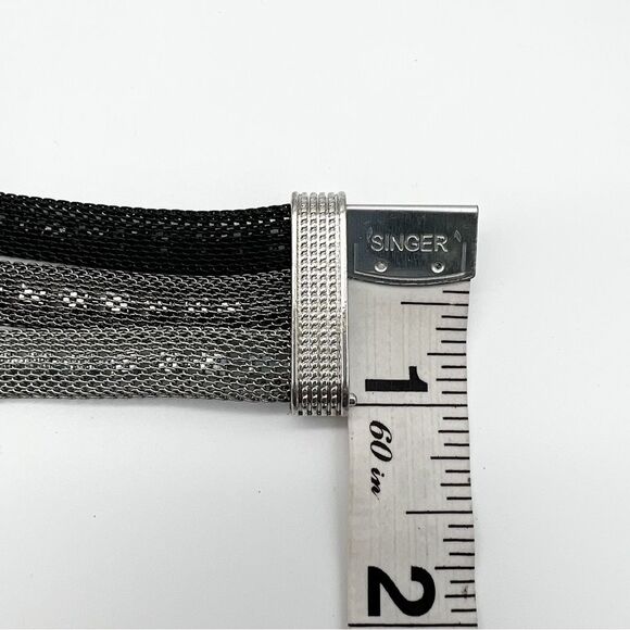Silver Gray Black Tone Mesh Clear Rhinestone 3 Strand Cuff Statement Bracelet 7” - Picture 9 of 9